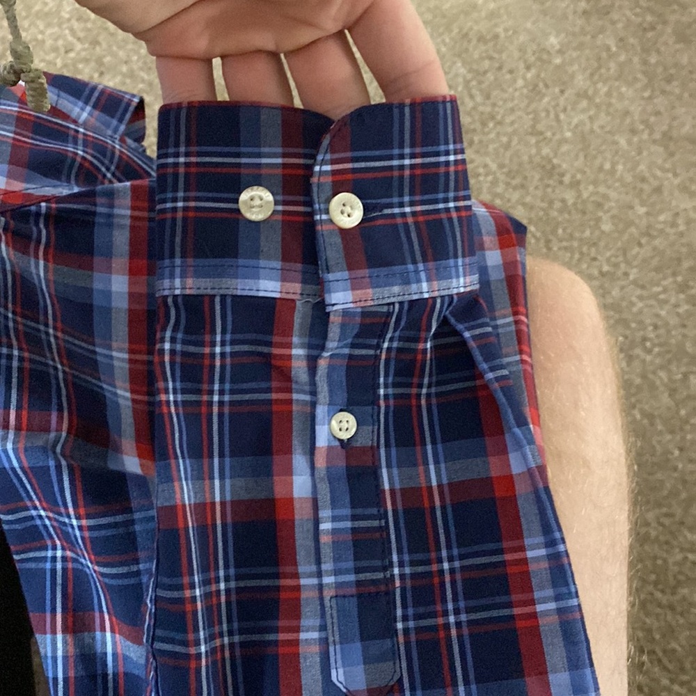 Haggar red/blue plaid Casual button down shirt size L stretch style - Picture 4 of 6